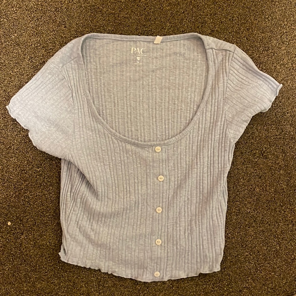 Blue PacSun Button Up Swoop Neck Top